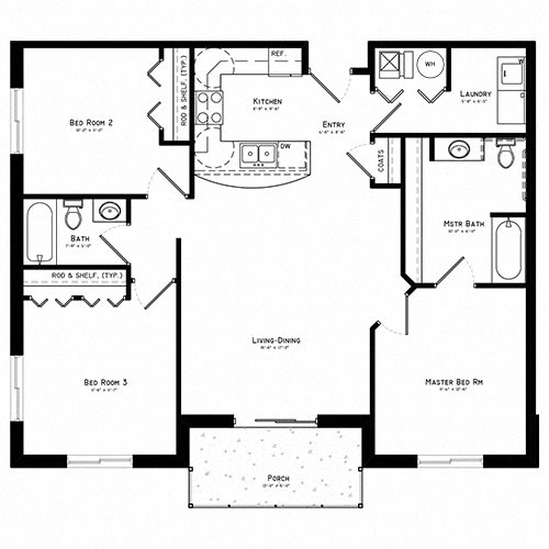 Kingston Floor Plan, 1,121 SF